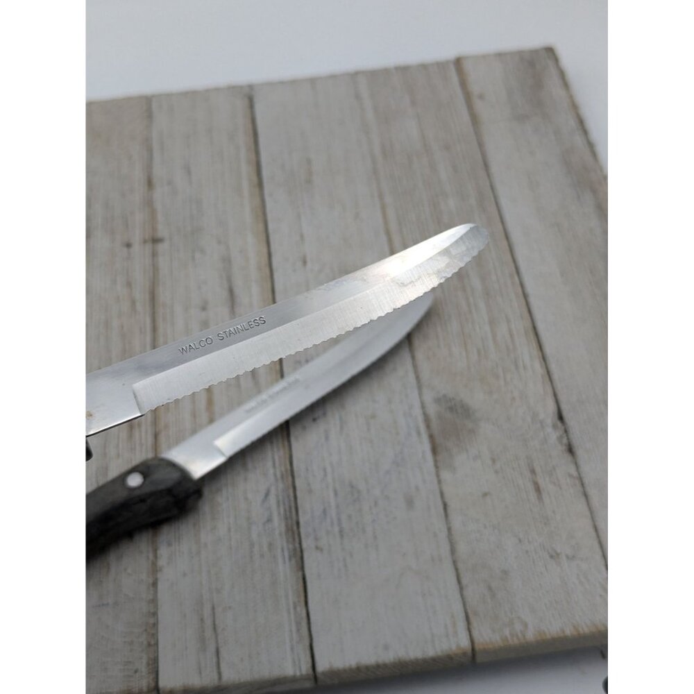 Vintage Set 2 Walco Steak Knives Stainless Steel 4-7/8" Blade 9-1/8 Length Serra - Picture 3 of 11